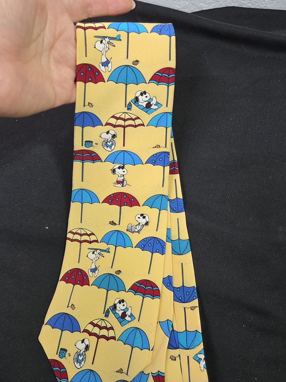 Peanuts Yellow Swim Trunks with Blue and Red Umbrella Print